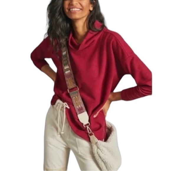 Anthropologie Teresa tunic raspberry long sleeves sweater cowl neck - Picture 1 of 11